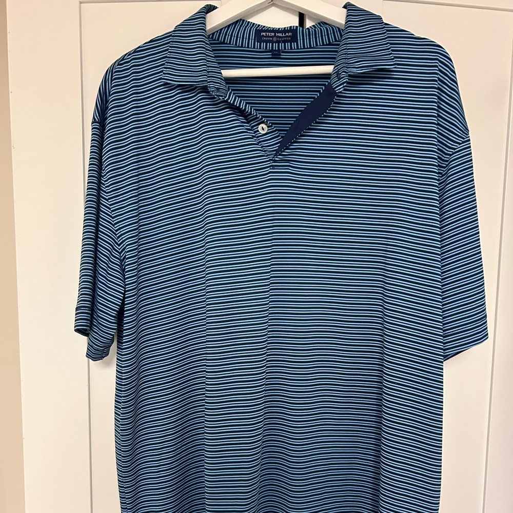 Peter Millar Navy and Light Blue Thin-Stripe Men’s Polo
